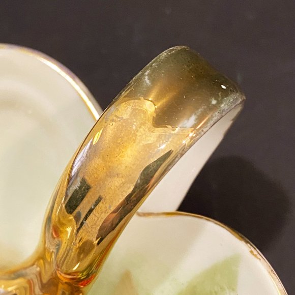 Vintage Porcelain Dish Fruit Transfer Gold Tone Handle - Picture 6 of 6